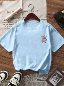 Tween Girl 3-Piece Floral Print Short Sleeve T-Shirt Set, Suitable For Tween GirlsSummer Tops, Young Student Children's Clothing - Multicolor - View 5