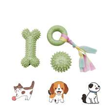 3pcs Puppy Teething Toys, Small Dog Soft Rubber Teeth Cleaning Outdoor Interactive Pet Toy Set, Durable Rope Bone Ball Puppy Teething Toys, Suitable For Small Dogs And Puppies - Multicolor - View 2