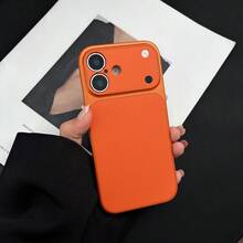 Compatible With IPhone 17/17 Pro/17 Pro Max/16/15/14/13/12/11 Series Phone Case, 1pc Ins Litchi Leather Texture Large Window Design, Full Coverage Anti-Drop Protective Phone Case, 17 Pro Max Phone Case, Fashion Anti-Drop Full Coverage Phone Case - Orange - View 3
