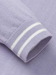 Balabala Suéter de punto suave para niña preadolescente, top básico tipo pullover cómodo para capas en otoño e invierno, para niños y niñas - tono morado blanco - Ver 7