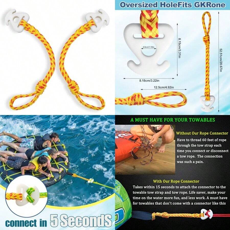 2Pcs Boat Tube Towable Rope Quick Connector, Water Towable Tubes Rope Connector For Tubing, Skiing, Wake Boarding With Seadoo, Jet Ski, Waverunner - Yellow - View 1