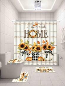 1/4pcs Thanksgiving Harvest Pumpkin Shower Curtain Set, With 12 Hooks Waterproof Polyester Bath Curtain, Bathroom Curtain, Privacy, Thickened, Durable Quick Dry, 180*180cm Size - A - View 17