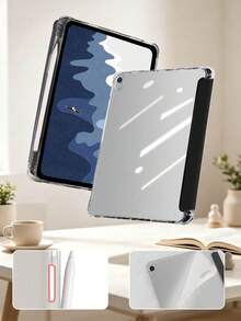 黑色多折筆槽平板保護殼，相容 iPad Mini 4/5/6/7/Air/Air 2/9.7/10.2/10.5/10.9 (Air 4-Air 8)/Pro 11/10th Gen/A16/Pro 11 2024/12.9/Pro 13 2024 機型，內裡因染色批次可能略有色差，內建筆槽，不含筆 - 黑色 - 查看 4