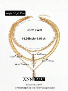 1pc Vintage Multi-Layer Stacked Cross Necklace For Women, Personalized Hip-Hop Snake Pendant Collarbone Chain - Gold - View 5