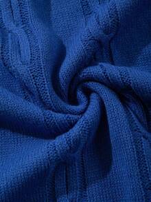 Men's Unisex Round Neck Knit Top, Casual Loose Fit Solid Color Half-Open Collar Short Sleeve T-Shirt, Spring/Summer - Blue - View 8