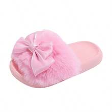 Children's Cute Fluffy Bow Indoor Slippers - Pink - View 3