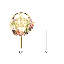 3 Stücke/1 Stück Gold Acryl Material Geburtstagskuchen Topper mit Blumenkranz und Blumen, geeignet für elegante Geburtstagsparty, Brautparty und Desserttisch Dekoration - Verschiedenfarbig - Übersicht 14