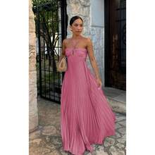 Summer New European And American Pure Color Strapless Pleated Sleeveless Dress - 粉紅色 - 查看 2