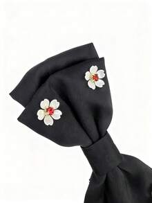 Black Small Floral Bow Ponytail Clip With Pearl Phoenix Tail Vine Flower Mesh Bow Hair Clip For Girls, Simple Elegant Hair Accessory - Black Bow With Small Flowers - View 4