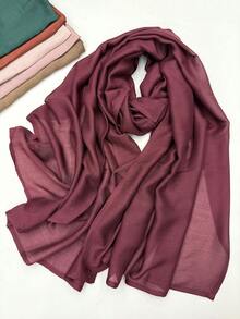 1 pieza Pañuelo musulmán de borde ancho de doble cara, casual, cómodo, versátil, de unicolor, delgado, transpirable, suave, para uso diario, vacaciones y viajes, envoltura para la cabeza, primavera y verano, nuevo pañuelo para mujer - Multicolor - Ver 32