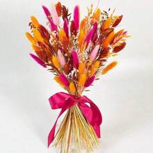 1 Bunch Orange Pink Artificial Fluffy Rabbit Tail Grass And Leaves, Low Maintenance Faux Floral, Suitable For Wedding Centerpiece Decoration, Autumn/Winter Holiday Decor - Orange-red - View 10