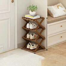 Bamboo No-Assembly Folding Shoe Rack, Suitable For Home Living Room, Entryway, Doorway, Bedroom Storage - Brown - View 13