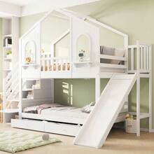 Children's Bunk Bed 90 X 200 Cm, House-Shaped With Curved Windows - 白色 - 查看 3