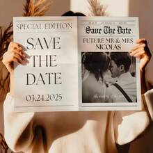 1/2pcs Customized Wedding Newspaper Poster, Personalized Photo & Text, Save The Date Announcement, Engagement Bride Shower Decoration, Wedding & Special Occasions - Multicolor - View 4