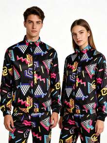 Men's 2-Piece Set (Top And Pants) 70s 80s 90s Black Retro Disco Costume Party Stage Performance Outfit Hip Hop Sports Jacket Long Pants Set - Black - View 1