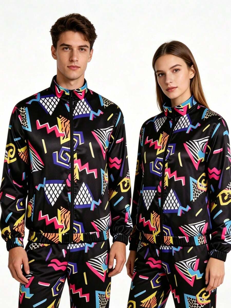 Men's 2-Piece Set (Top And Pants) 70s 80s 90s Black Retro Disco Costume Party Stage Performance Outfit Hip Hop Sports Jacket Long Pants Set - Black - View 1