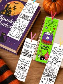 48pcs Halloween Party Favors DIY Coloring Bookmarks, Colorable Blank Bookmarks With Cute Witch, Ghost Pumpkin, Black Cat Patterns, Suitable For Coloring, Halloween Gifts, Halloween Party Favors, "Trick Or Treat" Decorations, Halloween Table Decor, Halloween Party Gifts, Halloween Decoration Cards, Halloween Gift Packaging Labels, Halloween Party Supplies, Christmas Gifts, New Year Decorations, Back To School, Student Gifts - Halloween Pumpkin - View 5