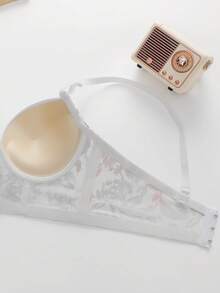 Women's Underwire Push-Up Bra, Pastoral Floral Print, Contrast Color Waistband, Comfortable Thick Padded Molded Cups - White - View 7