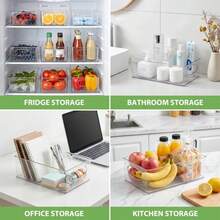 Stackable 6pcs 3 Size, Clear Bins With Handle, Non-Slip Base. Kitchen Storage Containers For Fruit And Vegetable, Fridge Organizer, Pantry Drawer - View 4
