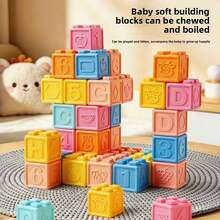 Khối gặm nướu silicon mềm cho bé, đồ chơi giáo dục sớm có thể luộc khử trùng, màu macaron dịu nhẹ bảo vệ mắt, họa tiết 3D dập nổi số, hình học, động vật và chữ cái, đồ chơi gặm nướu silicon giáo dục cho trẻ sơ sinh và chập chững tập đi, xếp chồng tự do lắp ráp bằng tay - Nhiều màu - Xem 4