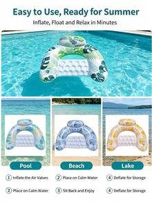 1 Set Thickened Adult PVC Inflatable Pool Float - Fruit Design Floating Raft, Pool Hammock. Suitable For Adult Pool, Beach And Other Water Activities. Multi-Functional PVC Pool Float, Combining Lounge Chair And Floating Function, Ideal For Travel - Maple Leaf Style - View 2