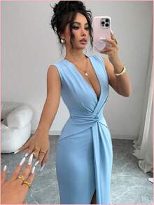 Women Short Dresses - Navy Blue - View 5