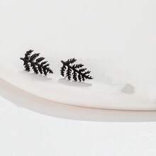 1 par de pendientes de acero inoxidable con diseño de hoja, pendientes de planta clásicos y sencillos para mujer, joyería para fiesta y regalo - GED652 - Ver 4