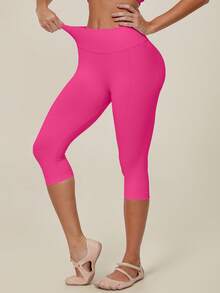 TimeOff Women's 1pc Solid Color Tummy Control Butt Lifting Slim Fit Sports Mid-Length Shorts - Hot Pink - View 3