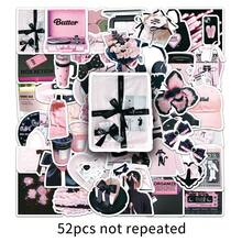 52pc Black & Pink INS Style Sweet Cool Creative Waterproof Decorative Stickers For Notebook, Planner, Luggage - Multicolor - View 5