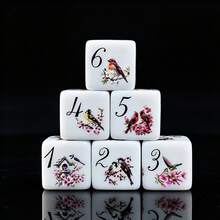6pcs Floral & Bird Pattern D6 Dice, 2 Styles: Optional Vibrant Watercolor Birds Or Blue & White Sparrow Print, White Acrylic Six-Sided Dice, Tabletop RPG Dice, Suitable For Game Night And Dice Collectors - Multicolor - View 11