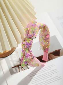 1pc Kids Colorful Sequin Fabric Knotted Headband For Kids Daily School Wear - Multicolor - View 13