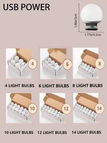 1件 4/6/8/10/12/14 LED 化妝鏡燈,USB供電,3色照明,觸控調光控制,附顏色設定、觸控調光與360°旋轉功能,適合化妝室、更衣室或臥室 - 暖白光 - 查看 9