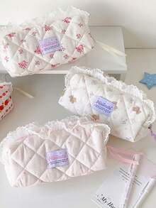 1 Buah Tas Kosmetik Renda Beruang Kecil, Tas Penyimpanan Kosmetik Warna Krem, Tas Penyimpanan Kosmetik Portabel untuk Perjalanan - MultiWarna - View 6