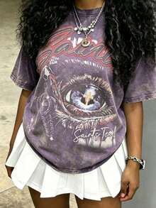 Cotton Clothes Y2K-Inspired Letter Print T-Shirt,Casual Crew Neck Short Sleeve, Perfect For Spring Summer Fall, Fashion Streetwear Unisex, Graphic Tee - 紫色1 - 查看 1