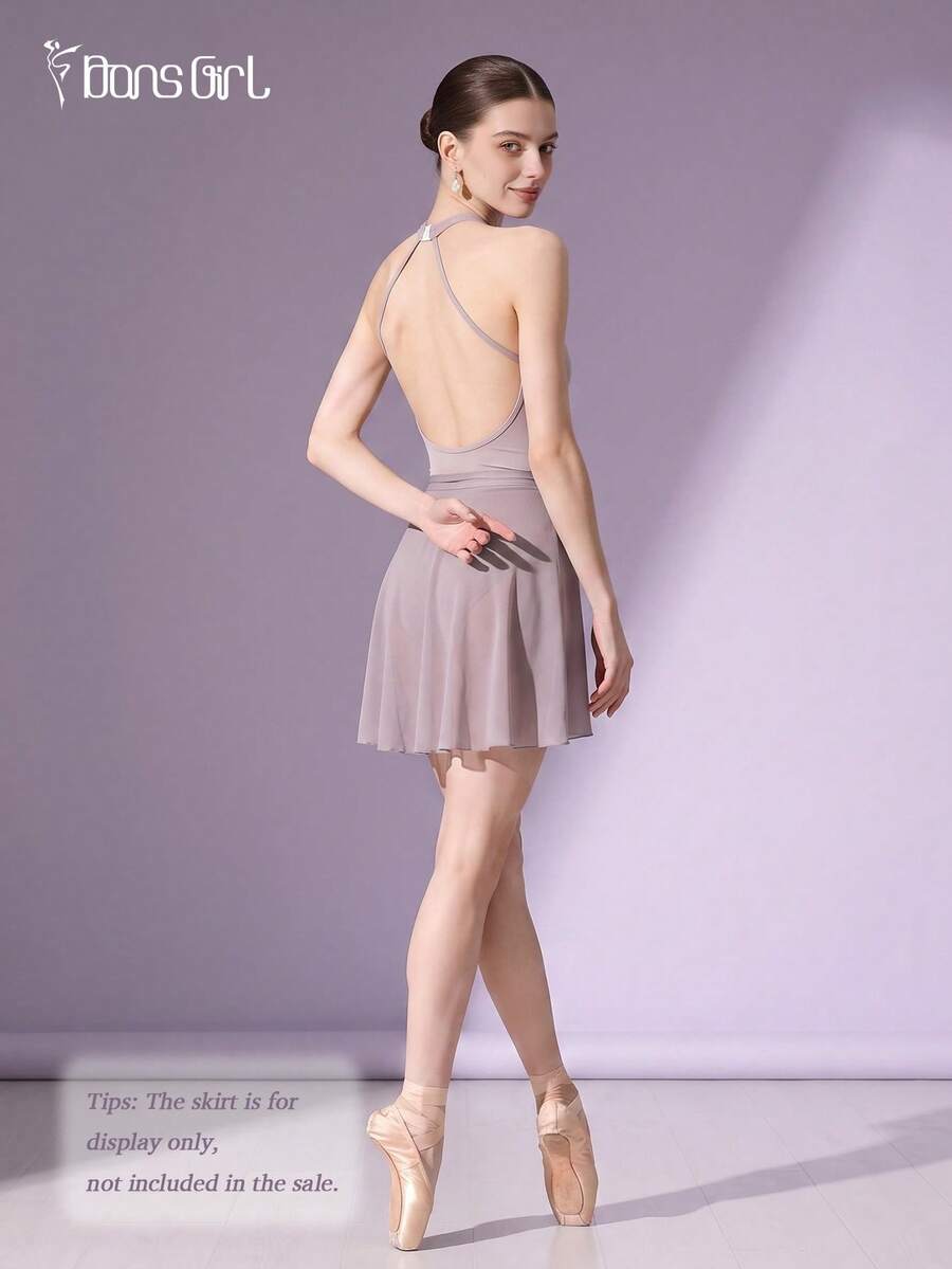 DonsGirl 1pc Women's French Ballet Leotard - Open Shoulder Neckline With Elastic Mesh Splice, Elegant Dance Performance Outfit Spring Sports