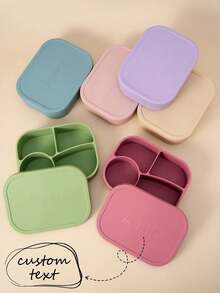 1pc Personalized Custom Name Kids Silicone Bento Box, 4 Compartments Leak-Proof Lunch Box, Food Storage Container, Unisex For Boys And Girls, Back To School Supplies - Multicolor - View 2