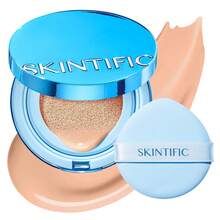 SKINTIFIC 藍色絲絨霧面氣墊粉底液，全遮瑕，12小時控油，適合油性與混合肌膚，防水，持久，輕盈，保濕，不暈染 - 03 花瓣 - 查看 2