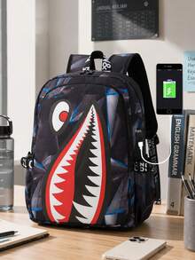 2pcs Shark Backpack + Chest Bag Set, Large Capacity Oversized Backpack, Personalized Full Print School Bag, Suitable For School, Travel, Vacation, Oxford Fabric Material, Back To School College Style Combo Bag - Multicolor - View 5