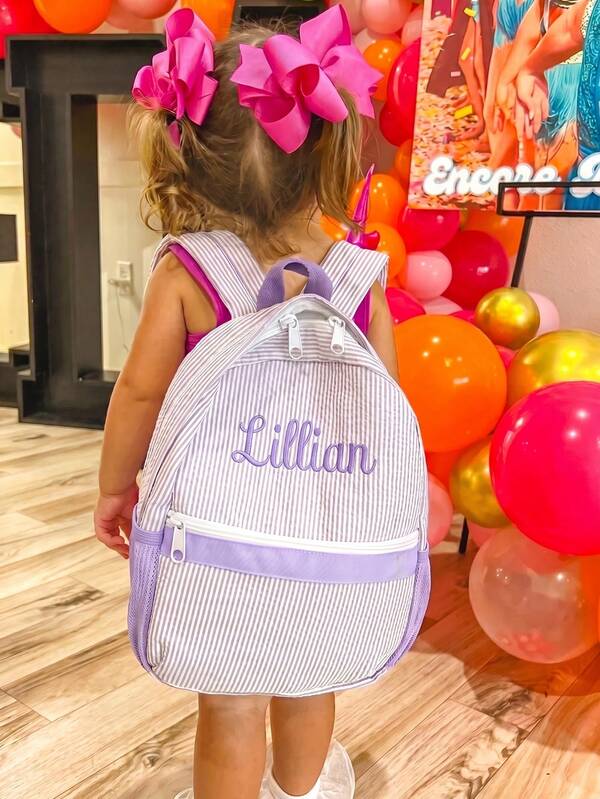 Toddler Personalized Pinstripe Backpack - Customizable Name & Letter, Kindergarten School Bag, Cute Lightweight Kids Gift