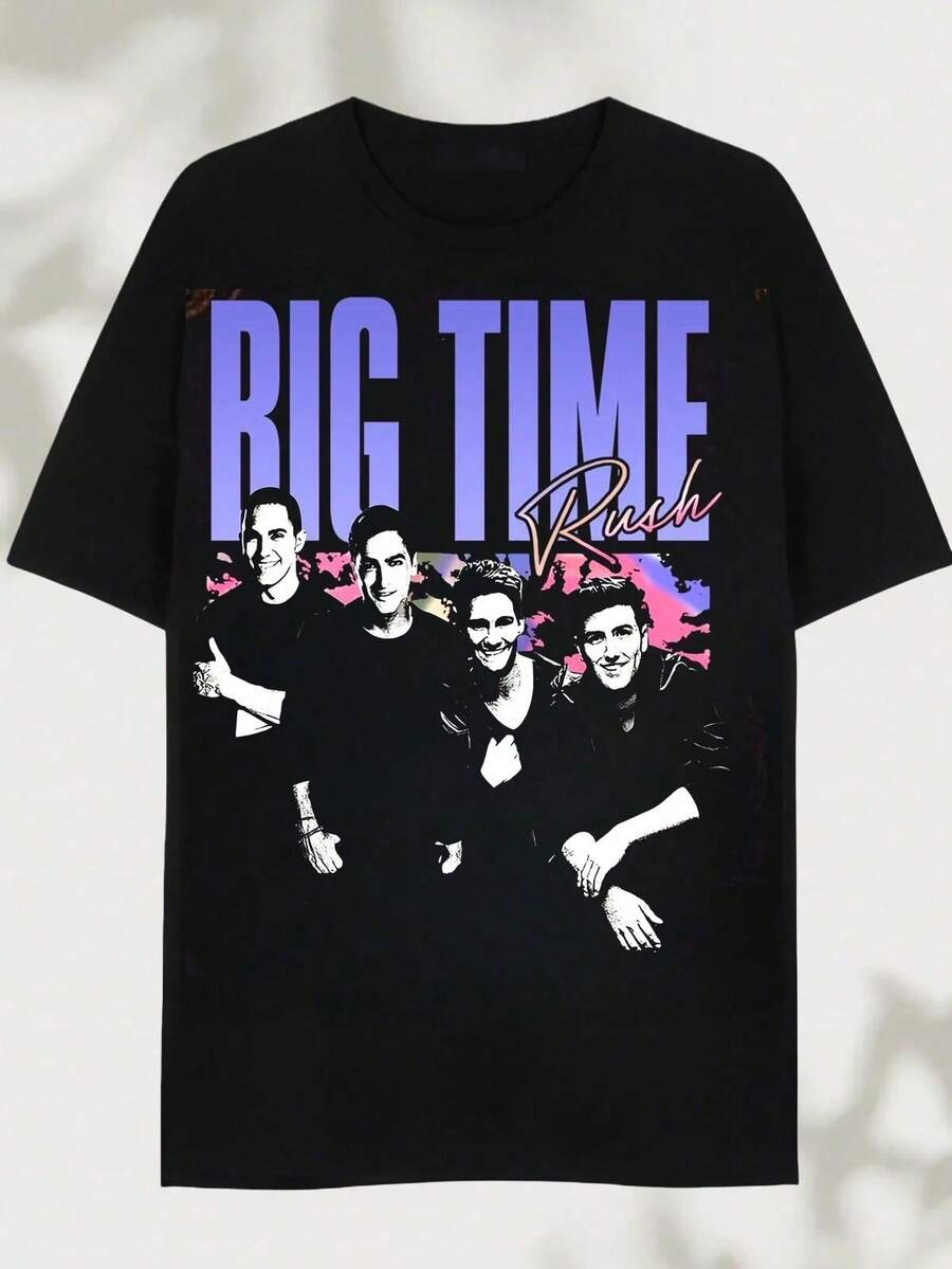 Big Unisex Cotton Band-Shirt, Boy Group Fan Daily Concert Casual Graphic Tee - Black - View 1