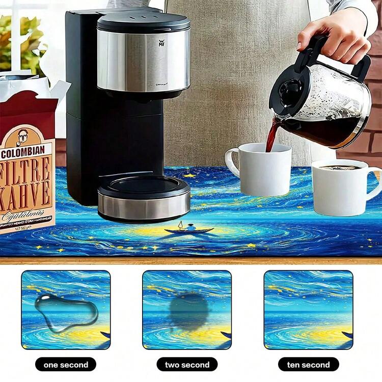 1pc Dish Drying Mat, Coffee Machine Mat, Starry Sky Art Style Table Mat, Beautiful Wave Pattern Absorbent Drainage Mat, Bedroom Living Room Coffee Table Highly Attractive Decorative Mat, Holiday Home Atmosphere Decoration Mat, Multi-Purpose Desktop Absorbent Drying Mat, Room Desktop Protection Mat, Holiday Gift, Kitchen Decor - XYLSD688 - View 9