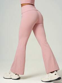 UONNOU Women Wrap Tie High Waist Flare Leg Workout Pants Slim Fit Yoga Trousers - Pink - View 7