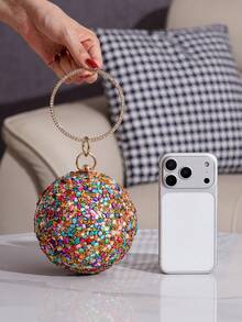 Spherical Small Round Bag With Sparkling Rhinestone Decor, Handheld Evening Bag, Party Bag, Evening Clutch, Fashionable Luxury Bag For Formal Dresses, Parties And Events - Multicolor - View 8