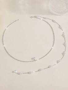 1pc Fashionable Exquisite Silver Artificial Crystal Pendant Minimalist Women's Extra Long Back Chain, Beautifully Arranged Faux Pearls, Suitable For Ball, Banquet, Birthday Party, Dinner, Romantic Date And Travel Design. - Silver - View 3