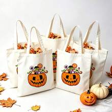 1/5/10pcs Cute Pumpkin Ghost Skeleton Bat Spider Black Cat Little Devil Lantern Pattern Halloween Theme Reusable Fabric Tote Shopping Bags Trick Or Treat Bags, Small Batch Multi-Piece Set Trick Or Treat Bags Storage Bags, Essential Halloween Shopping Gift Packaging Bags, Suitable For Christmas Decoration Indoor Outdoor Yard Garden Lawn Entrance Small Gifts, Essential Halloween Party Small Gift Storage Bags Gift Bags - Multicolor - View 19