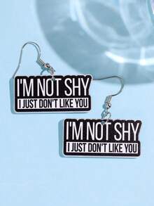 1對創意趣味時尚獨特標語「I'M NOT SHY I JUST DON'T LIKE YOU」壓克力耳環，適合女性日常佩戴與派對珠寶 - 彩色 - 查看 3