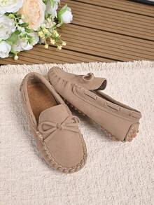 Simple Cute Children's Flat Driving Loafers With Deep Textured Wear-Resistant Sole - Khaki - View 4