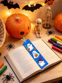 48pcs Halloween Party Favors DIY Coloring Bookmarks, Colorable Blank Bookmarks With Cute Witch, Ghost Pumpkin, Black Cat Patterns, Suitable For Coloring, Halloween Gifts, Halloween Party Favors, "Trick Or Treat" Decorations, Halloween Table Decor, Halloween Party Gifts, Halloween Decoration Cards, Halloween Gift Packaging Labels, Halloween Party Supplies, Christmas Gifts, New Year Decorations, Back To School, Student Gifts - Halloween Pumpkin - View 10