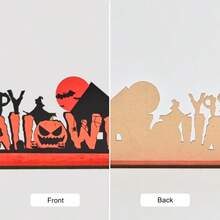 1 pieza/3 piezas Letreros de madera con temática de Halloween, Decoración de escritorio con letras Feliz Halloween & Truco o , Patrón de calabaza, murciélago, castillo, luna y bruja, Decoraciones de Halloween, Decoración de fiesta, Decoración del hogar, Regalo de Halloween, Regalo festivo, Decoración de habitación - Víspera de Todos los Santos - Ver 5