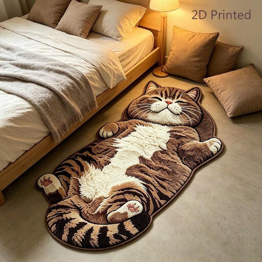 1pc Healing Lazy Lying Tabby Cat 2D Flat Shaped Rug, Vivid And Cute Little Cat, Perfect For Home Decor, Bedroom Rug, Living Room Rug, Game Room Rug, Music Studio Rug, Holiday Decoration And Gift, Irregular Size, Cutting Error 1-5cm, Decorative Rug, Small Rug, Rug, Home Decor, Living Room Small Rug, Bedroom Rug, Living Room Home Decor, Outdoor Rug, Washable Rug